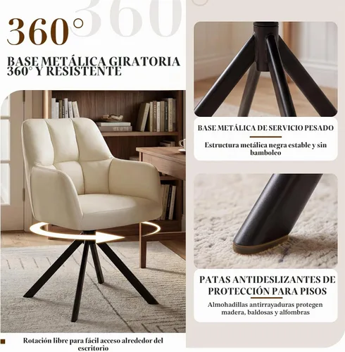 Vista 5 de EALSON Cómoda silla de escritorio de cuero, moderna silla de trabajo para computadora, sin ruedas, silla giratoria con brazo de respaldo medio