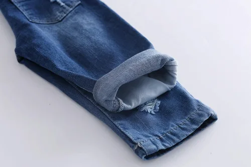 Vista 5 de KIDSCOOL SPACE Overol de mezclilla para bebé, niño y niña, ropa de trabajo lindo de mezclilla rasgada