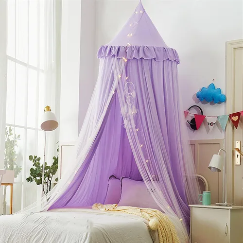 Vista 9 de VETHIN Toldo de cama para niñas y niños, diseño de princesa con cúpula redonda para niños, mosquitera de ensueño, habitación de niñas, castillo