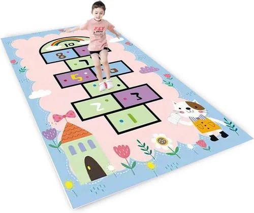 Vista 9 de Alfombra Hopscotch para niños, divertida alfombra de juego educativo, antideslizante para aprendizaje de números, alfombra de guardería para sala
