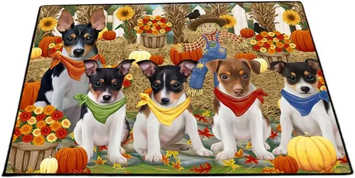 Vista 19 de Doggie of the Day Tapete Rat Terrier para perros, 4 de julio, Día de la Independencia, el mejor felpudo para perro, decoración protectora, arte