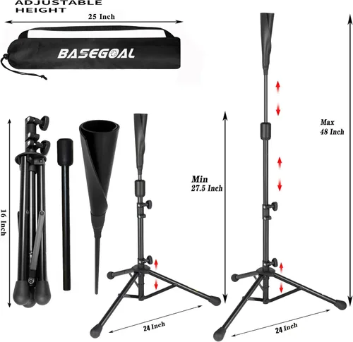 Vista 7 de BaseGoal Batting Tee Baseball Tee,Softball Travel Portable Tee Tripod Stand Rubber Tee for Batting Training Practice with Carrying Bag