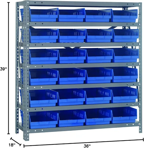 Vista 392 de Quantum QSBU-245BK Heavy Duty Shelving Unit with (7) Shelves and (24) QUS245 Black Bins for Garage Warehouse Storage Distribution 400 lb Load