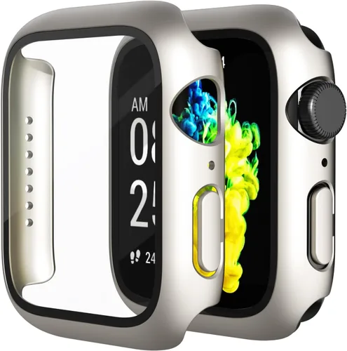 Vista 11 de Paquete de 2 fundas de vidrio templado compatibles con Apple Watch, protector de pantalla de policarbonato duro, protección general ligera contra