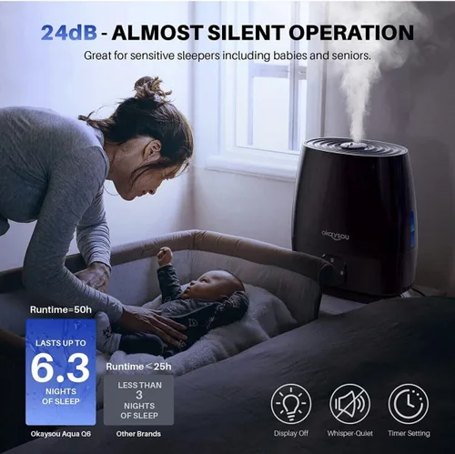 Vista 5 de Okaysou Humidificadores, humidificador inteligente y difusor de 6 litros para dormitorio, habitación grande, con control remoto, sin filtro