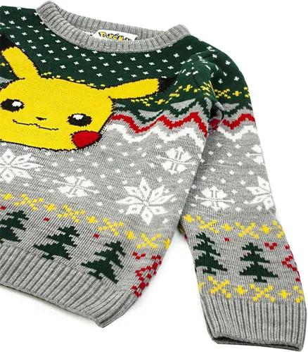 Vista 3 de Pokemon Jersey navideño Pikachu de punto festivo para niños y niñas
