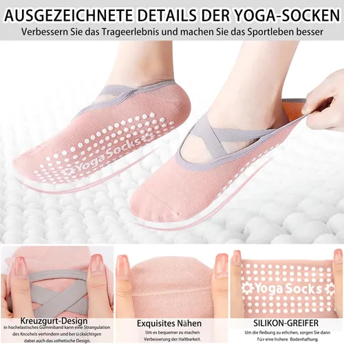 Vista 3 de Calcetines de yoga con agarre antideslizante para mujer, talla única, para fitness, deporte, danza de calcetines