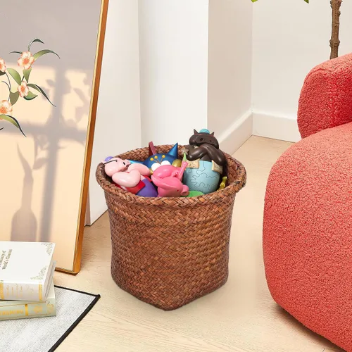 Vista 7 de FOMIYES Papelera tejida con pajilla, de mimbre, para el hogar, oficina, dormitorio, 9.4 pulgadas