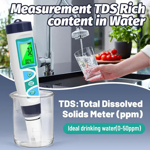 Vista 3 de Probador de agua de hidrógeno Medidor de pH para agua potable pH multifuncional H2 ORP TDS EC Probador de temperatura de precisión Probador