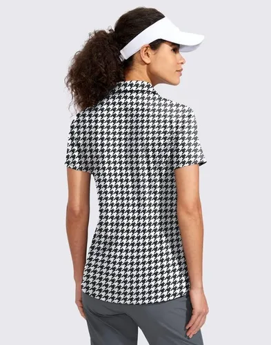 Vista 2 de Viodia Camisa de golf para mujer, manga corta, con cremallera, de secado rápido, elástica, con cuello de tenis, ropa de golf