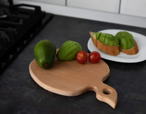 Vista 8 de ECOSALL Tabla de cortar de madera maciza en forma de manzana con mango para frutas, verduras, queso, pequeña tabla de pan de madera, plato