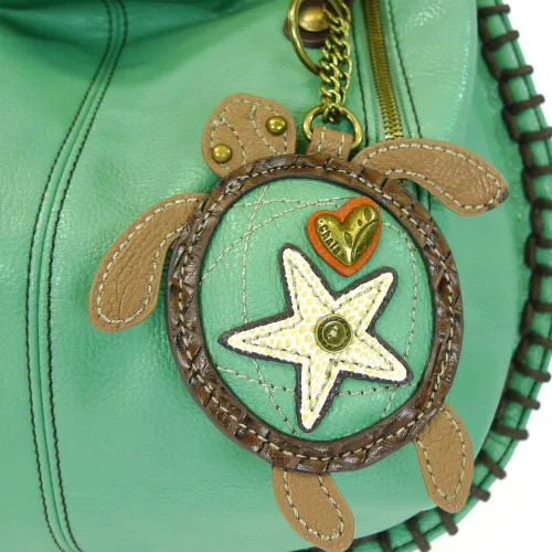 Vista 5 de Chala Bolsos de mano, estilo casual, suave, grande hombro o bolso cruzado con llavero, color verde azulado, Búho