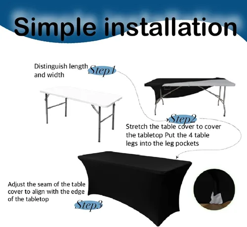 Vista 4 de Fundas de Mesa de Spandex Negro para Mesas de 6 Pies - Protector de Mantel Rectangular Universal Ajustado Elástico de 6 Pies, Lavable y Resistente a