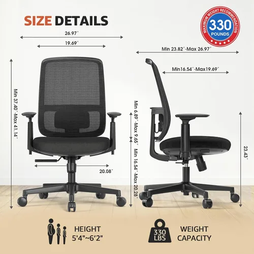 Vista 2 de ErgoSift Silla de oficina M1 ergonómica, sillas de escritorio de oficina de malla para el hogar con soporte lumbar ajustable, cómoda silla