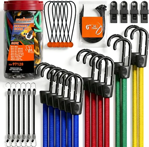 Vista 21 de 10-Piece 12" Elastic Bungee Cords with Hooks, Heavy Duty Outdoor Elastic Bungee Cords, Bungee Cord Bundle with Metal Hook for Securing Tarps 10pcs