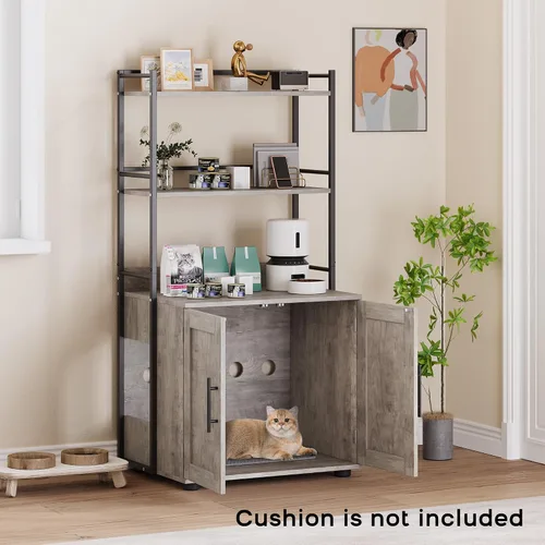 Vista 4 de GAOMON Caja de arena para gatos con almacenamiento de estantes, muebles ocultos 2 en 1 para baño, gabinete interior para gatos, caja oculta
