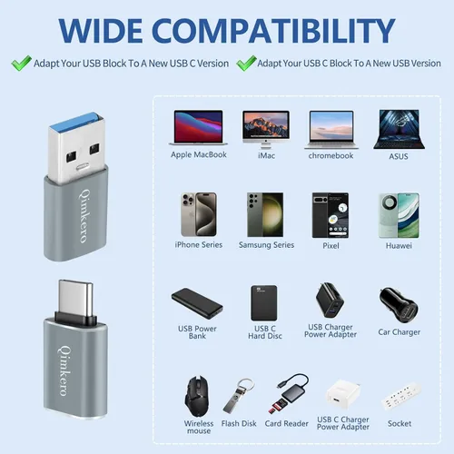 Vista 4 de QimKero Juego de adaptadores USB C OTG – [2 x Tipo C hembra a USB A macho + 2 USB C macho a A hembra] – Compatible con iPhone 15/14/13/12 Pro Max