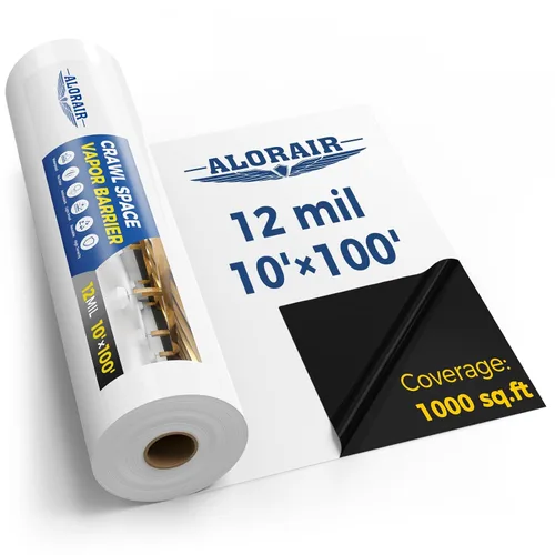 Vista 14 de ALORAIR Barrera de vapor Crawl Space de 6 mil 12'x100', Tela Protectora Barrera de vapor para encapsulación de espacio de rastreo, control