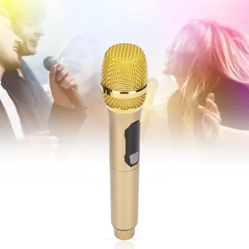 Vista 2 de Diyeeni Micrófono de karaoke de mano, sistema de micrófono con receptor recargable, micrófono dinámico portátil con pantalla LED, para cantar