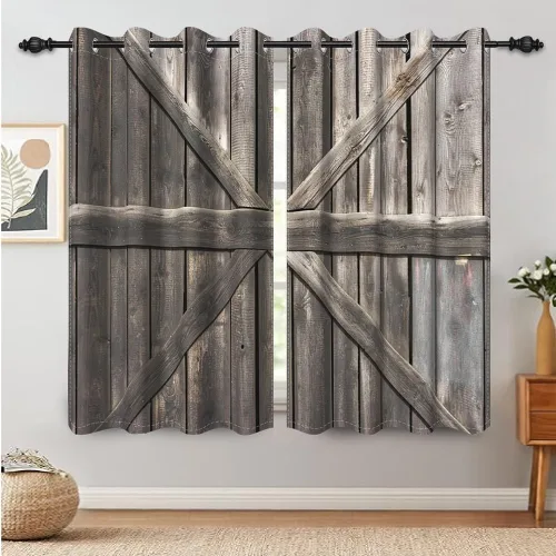 Vista 80 de Cortinas rústicas para ventana de puerta de granero, puerta de madera gris, puerta de garaje, tratamiento de ventana para sala de estar, dormitorio