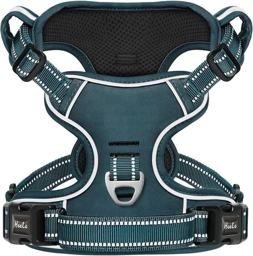 Vista 43 de HEELE Arnés para perro pequeño sin tirones con mango suave, arnés reflectante ajustable, color negro, XS Reflective Front Clip Vest with Control
