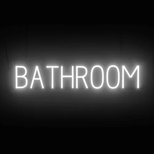 Vista 34 de SpellBrite Letrero de MEN para baños de negocios Letreros relacionados con el baño con aspecto de neón, luz LED azul 13.8 x 6.3 pulgadas