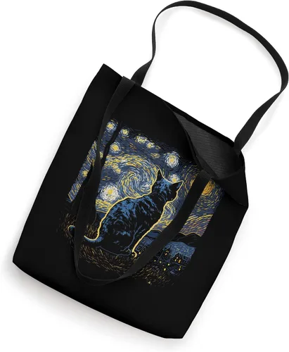 Vista 2 de Bolsa de mano divertida con diseño de gato inspirado en la noche estrellada
