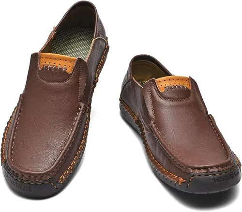 Vista 2 de MCEMACHI Mocasines de cuero para hombre, zapatos casuales de moda, para negocios, oficina, para conducir, para hombre (incluye plantilla extra)