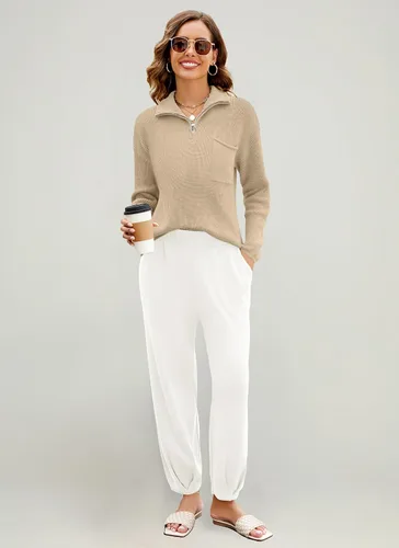Vista 5 de softome Conjunto de dos piezas para mujer, conjunto de suéter de punto de manga larga para otoño 2023, pantalones de gran tamaño, conjuntos