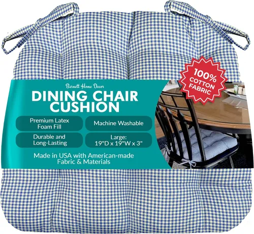 Vista 8 de Barnett Home Decor Ticking Stripe Berlin Blue - Almohadilla para silla de comedor con lazos, tamaño mediano 18, relleno de espuma de látex, lavable