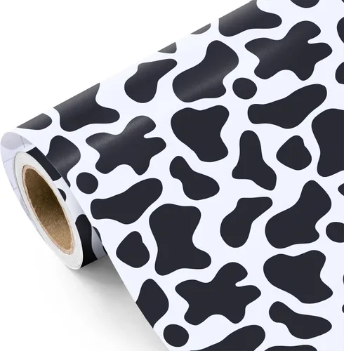 Vista 2 de WRAPAHOLIC Rollo de papel de regalo de vaca, mini rollo, 17 pulgadas x 33 pies, diseño de estampado de vaca, perfecto para bodas, cumpleaños Blanco