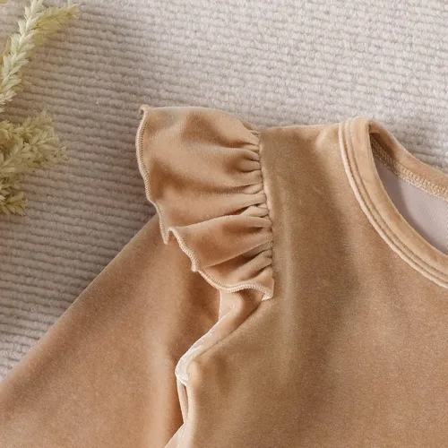 Vista 4 de IMEKIS Vestido de terciopelo de Navidad para niñas pequeñas, vestido de fiesta para bebés, otoño, invierno, volantes, manga larga, vestido de noche