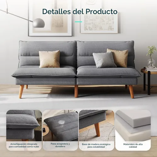 Vista 4 de LINSY HOME Sofá cama futón de 71 pulgadas, sofá futón de pana con respaldo ajustable de 3 posiciones, sofá cama convertible de dos plazas, sofás