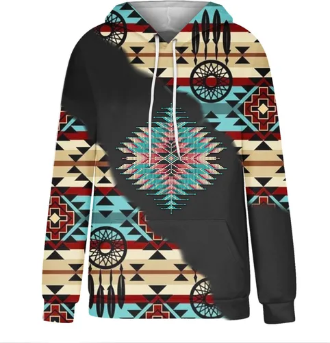 Vista 16 de Sudaderas con capucha azteca occidental para mujer, sudaderas de manga larga con gráficos vintage, camisetas de vaquera, ropa 2023