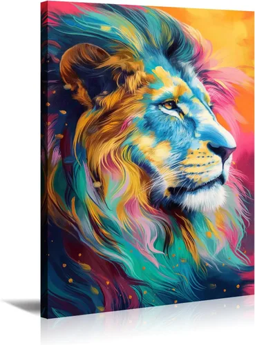 Vista 8 de LYUNSHUO Lienzo decorativo para pared, diseño de león y leona, animales en blanco y negro, imágenes de pareja, pintura abstracta de vida silvestre