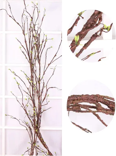 Vista 2 de 300cm/118in colgante de pared artificial de cerezo ramas tronco flexible ramitas ratán liana plantas falsas para el hogar, boda, jardín, habitación