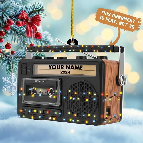 Vista 2 de Cinta de casete personalizada, adorno de Navidad 2024, adorno de cinta de mezcla de música retro, decoración de árbol de casete personalizado