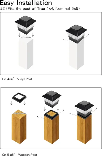 Vista 9 de Paquete de 6 luces solares para tapa de poste – Moderno #2: se adapta a postes de vinilo 4 x 4 y madera de 5 x 5 pulgadas, ahorro a granel