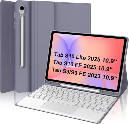 Vista 25 de Funda de teclado para Samsung Galaxy Tab S7 FE (5G)/S8 Plus/S7 Plus de 12.4 pulgadas Teclado Bluetooth magnético desmontable Funda protectora