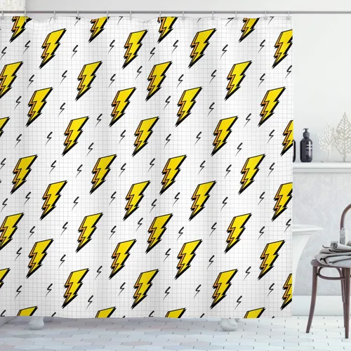 Vista 128 de Ambesonne Decor Collection, juego de cortina con ganchos para regadera Amarillo y marrón