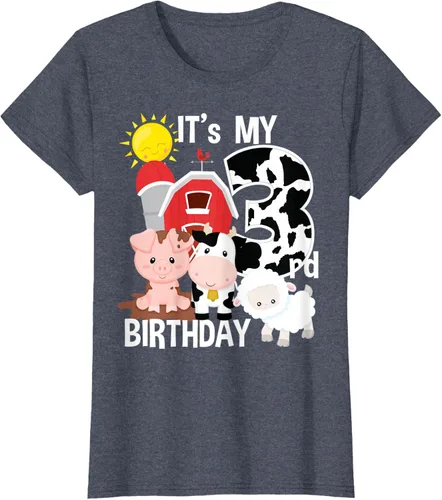 Vista 49 de Camiseta con diseño de animales de granja con texto en inglés "It's My 3rd Birthday" Negro