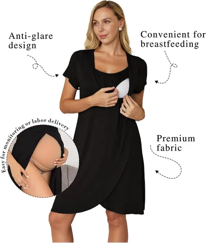 Vista 2 de Ekouaer - Vestido de lactancia para mujer, camisón para lactancia y parto, camisón para dormir