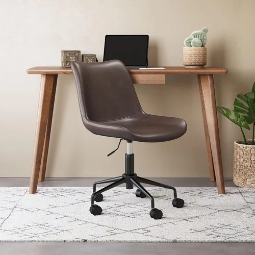 Vista 2 de Zuo Byron - Silla de oficina marrón, estilo moderno, piel sintética, felpa y tela de piel sintética duradera, madera contrachapada, oficina