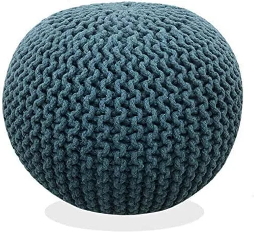 Vista 15 de FRELISH DECOR Puf redondo otomano tejido a mano 100% algodón, taburete de pie, puf de punto, silla de piso para sala de estar y dormitorio