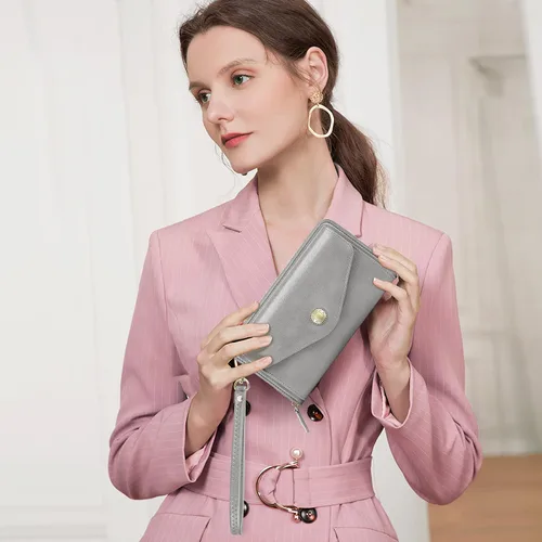 Vista 6 de Peacocktion Cartera para mujer con RFID, cartera cruzada de gran capacidad, 2 correas