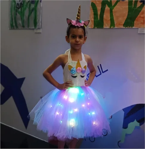 Vista 4 de KAKALVER Unicorn Dress for Girls Unicorn Costume LED Light Up for Dress up Halloween Birthday Party Decoration Unicorn Gifts