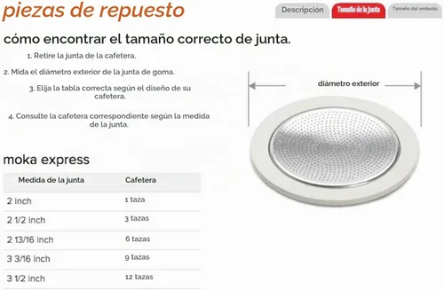 Vista 2 de Junta y filtro Bialetti de repuesto para cafetera italiana de 1 taza, Acero inoxidable