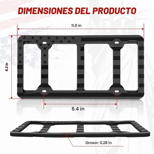 Vista 7 de RED WOLF Marco de silicona para placa de matrícula con bandera estadounidense, con estrellas y rayas 3D tenues, soporte para placa de matrícula