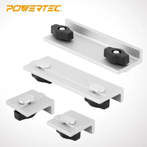 Vista 6 de POWERTEC 71910 Kit de topes y abrazaderas en T para carpintería, incluye 2 topes largos, 2 topes cortos, 2 topes InLine y 4 abrazaderas de sujeción