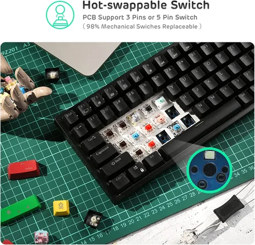 Vista 3 de RK ROYAL KLUDGE RK84 80% RGB triple modo BT5.02.4Gteclado mecánico con cable de intercambio rápido, teclado inalámbrico de 84 teclas, Bluetooth